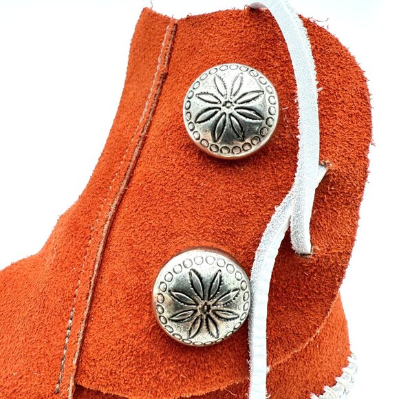 TAOS Handmade Suede Booties Red Rust Suede With Silver Conchos Size 13 Western - Picture 5 of 11